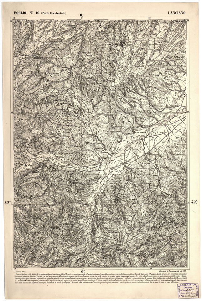 (N:2254) CARTA DELL' ITALIA MERIDIONALE EDITA DALL'ISTITUTO TOPOGRAFICO MILITARE ITALIANO - Foglio 16 parte occidentale - Lanciano (B0000960) Carte e stampe antiche: riproduzione a colori su carta (formato A2)