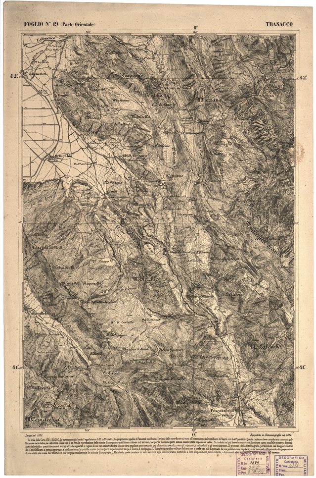 (N:2276) CARTA DELL' ITALIA MERIDIONALE EDITA DALL'ISTITUTO TOPOGRAFICO MILITARE ITALIANO - Foglio 19 parte orientale - Trasacco (B0000966) Carte e stampe antiche: riproduzione a colori su carta (formato A2)