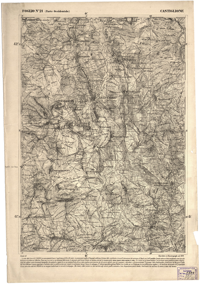 (N:2281) CARTA DELL' ITALIA MERIDIONALE EDITA DALL'ISTITUTO TOPOGRAFICO MILITARE ITALIANO - Foglio 21 parte occidentale - Castiglione (B0000969) Carte e stampe antiche: riproduzione a colori su carta (formato A2)