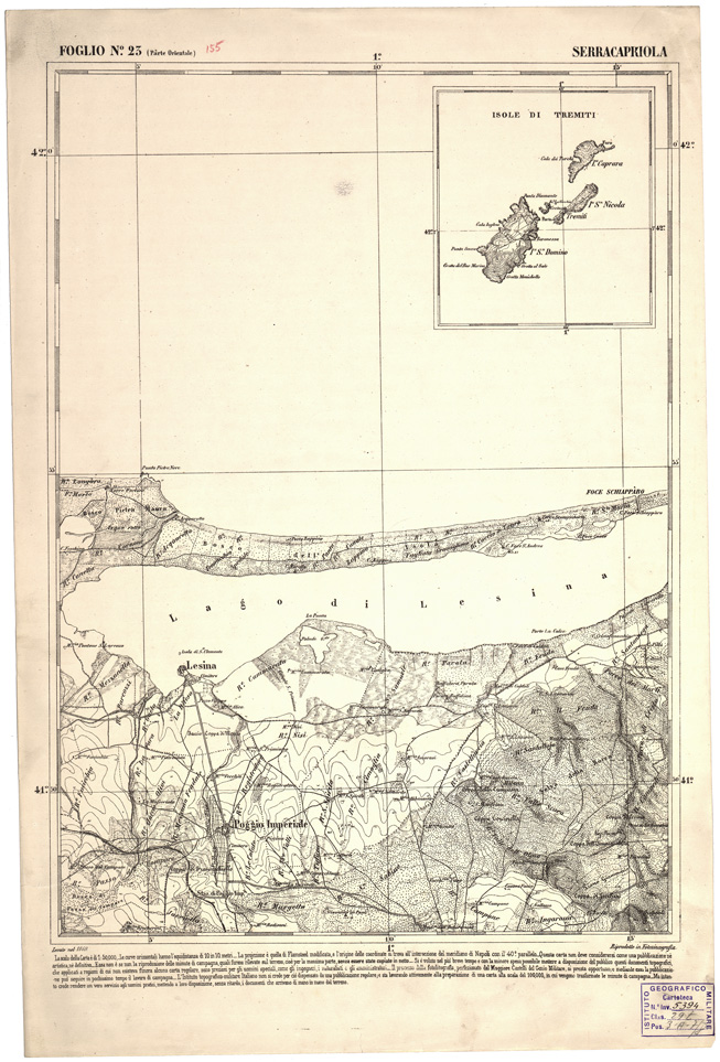 (N:2286) CARTA DELL' ITALIA MERIDIONALE EDITA DALL'ISTITUTO TOPOGRAFICO MILITARE ITALIANO - Foglio 23 parte orientale - Serracapriola (B0000974) Carte e stampe antiche: riproduzione a colori su carta (formato A2)