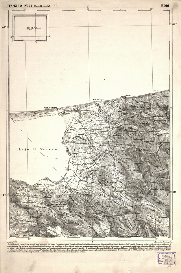 (N:2288) CARTA DELL' ITALIA MERIDIONALE EDITA DALL'ISTITUTO TOPOGRAFICO MILITARE ITALIANO - Foglio 24 parte orientale - Rodi (B0000976) Carte e stampe antiche: riproduzione a colori su carta (formato A2)