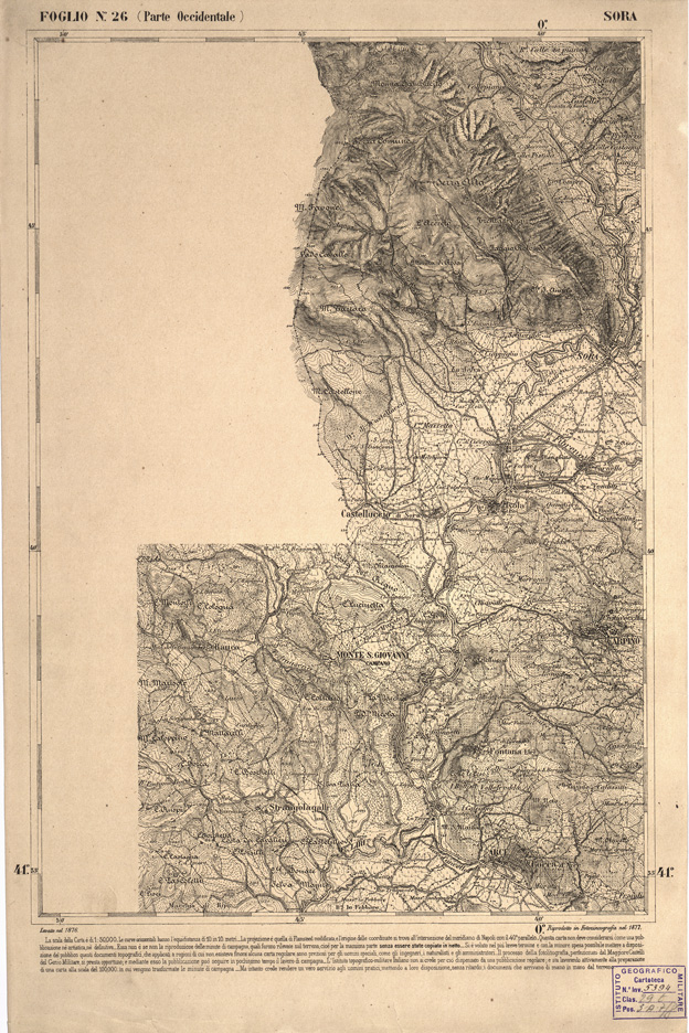 (N:2291) CARTA DELL' ITALIA MERIDIONALE EDITA DALL'ISTITUTO TOPOGRAFICO MILITARE ITALIANO - Foglio 26 parte occidentale - Sora (B0000979) Carte e stampe antiche: riproduzione a colori su carta (formato A2)