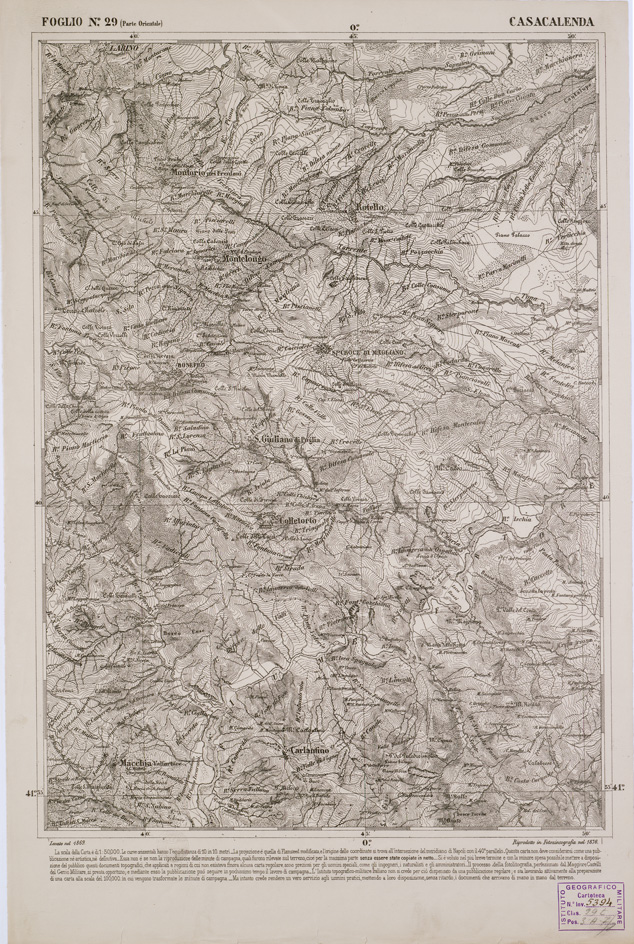 (N:2298) CARTA DELL' ITALIA MERIDIONALE EDITA DALL'ISTITUTO TOPOGRAFICO MILITARE ITALIANO - Foglio 29 parte orientale - Casacalenda (B0000986) Carte e stampe antiche: riproduzione a colori su carta (formato A2)