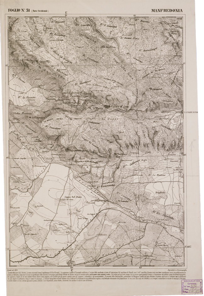 (N:2302) CARTA DELL' ITALIA MERIDIONALE EDITA DALL'ISTITUTO TOPOGRAFICO MILITARE ITALIANO - Foglio 31 parte occidentale - Manfredonia (B0000989) Carte e stampe antiche: riproduzione a colori su carta (formato A2)