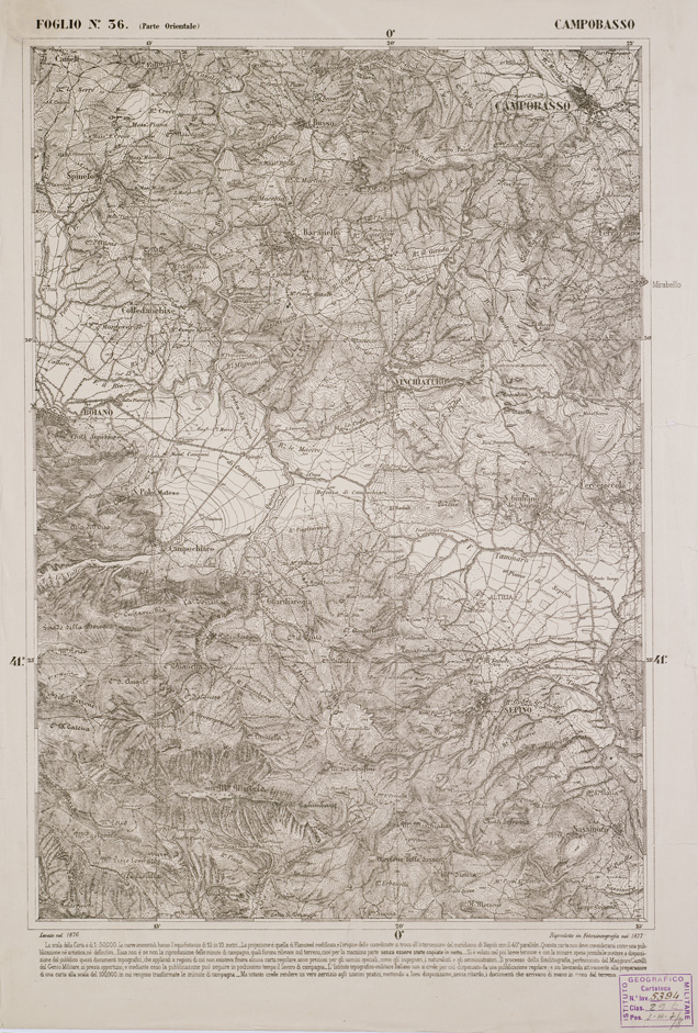 (N:2311) CARTA DELL' ITALIA MERIDIONALE EDITA DALL'ISTITUTO TOPOGRAFICO MILITARE ITALIANO - Foglio 36 parte orientale - Campobasso (B0000998) Carte e stampe antiche: riproduzione a colori su carta (formato A2)