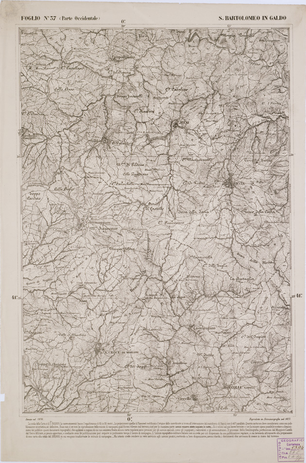 (N:2312) CARTA DELL' ITALIA MERIDIONALE EDITA DALL'ISTITUTO TOPOGRAFICO MILITARE ITALIANO - Foglio 37 parte occidentale - S. Bartolomeo in Galdo (B0000999) Carte e stampe antiche: riproduzione a colori su carta (formato A2)