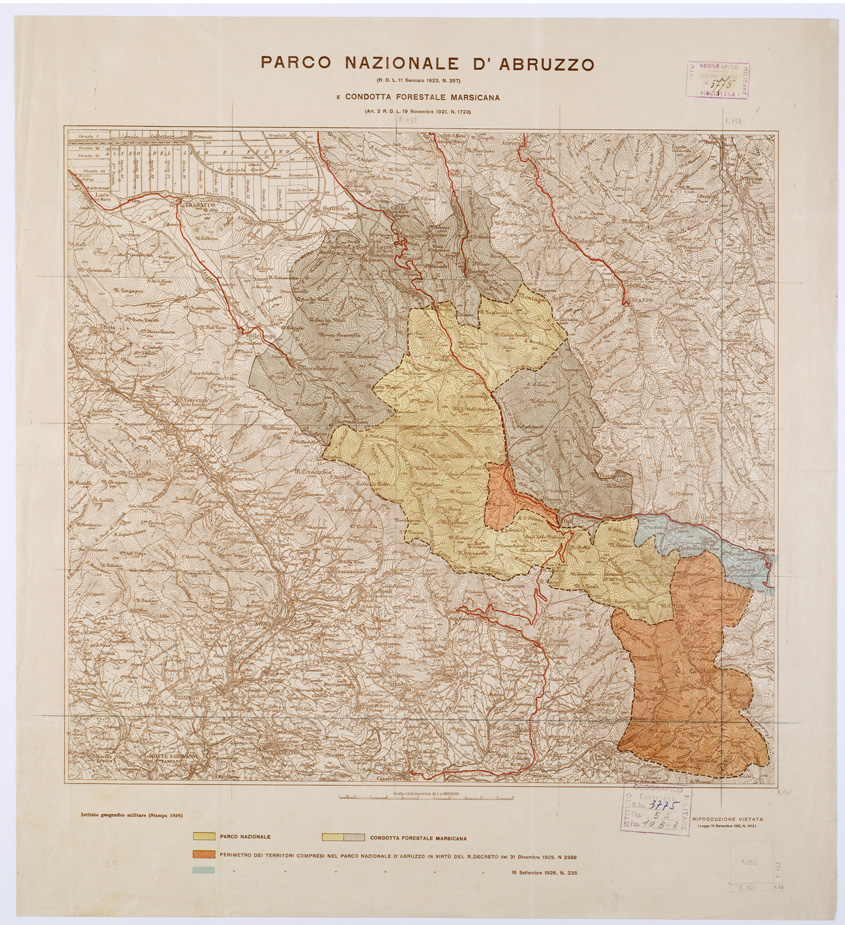 (N:13123) PARCO NAZIONALE D'ABRUZZO (R.DECRETO 11 GENNAIO 1923) E CONDOTTA FORESTALE MARSICANA... (B0001245) Carte e stampe antiche: riproduzione a colori su carta (formato A2)