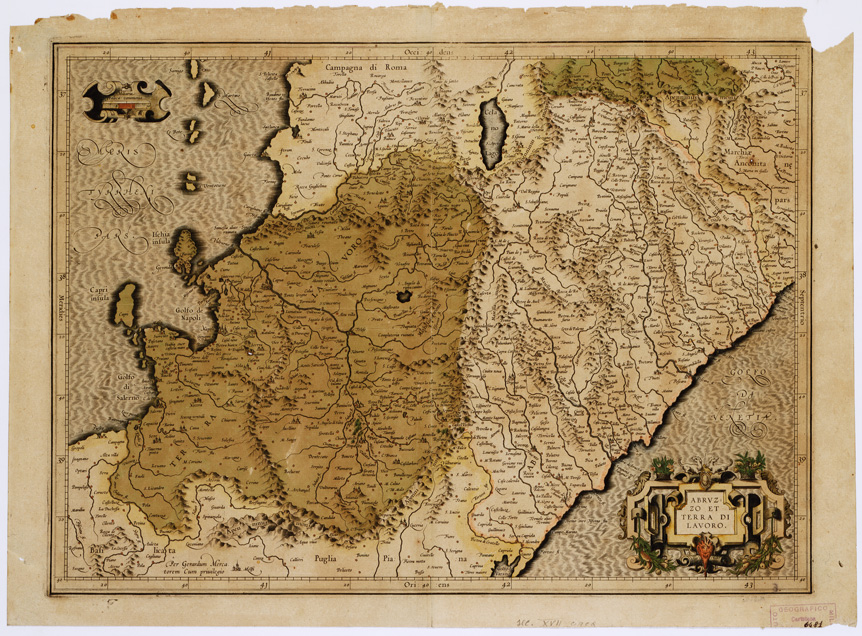 (N:31) ATLAS ITALIA SCLAVONIA ET GRECIAE - Abruzzo e terra di lavoro - Gerardo Mercatore (B0001265) Carte e stampe antiche: riproduzione a colori su carta (formato A2)