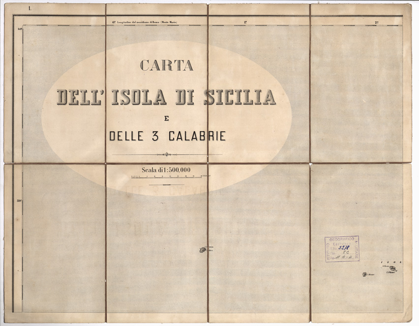 (N:3634) CARTA DELL'ISOLA DI SICILIA E DELLE TRE CALABRIE - Foglio 1 - Frontespizio (B0001302) Carte e stampe antiche: riproduzione a colori su carta (formato A2)