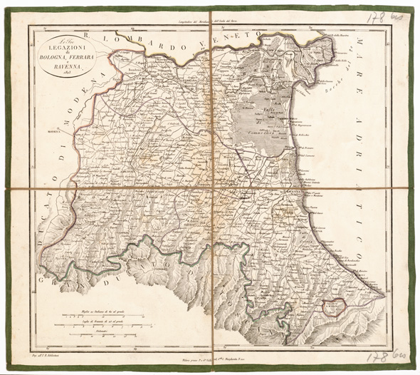 (N:11523) LE TRE LEGAZIONI DI BOLOGNA, FERRARA E RAVENNA... (B0002360) Carte e stampe antiche: riproduzione a colori su carta (formato A2)