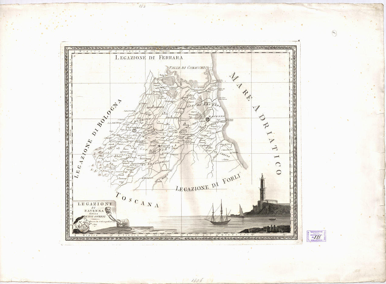 (N:11544) LEGAZIONE DI RAVENNA DIVISA NE' SUOI GOVERNI. ROMA 1821. (B0002414) Carte e stampe antiche: riproduzione a colori su carta (formato A2)