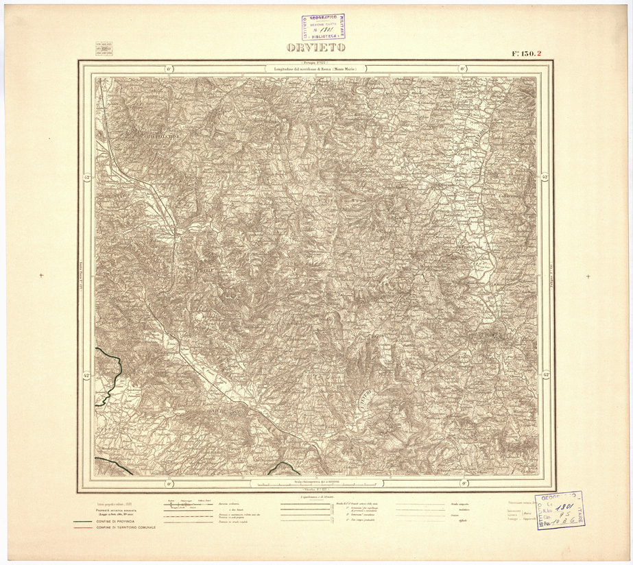 (N:3528) CARTA DELLA PROVINCIA DI ROMA COI CONFINI DEI TERRITORI COMUNALI - Orvieto - Foglio 130.2 (B0002421) Carte e stampe antiche: riproduzione a colori su carta (formato A2)