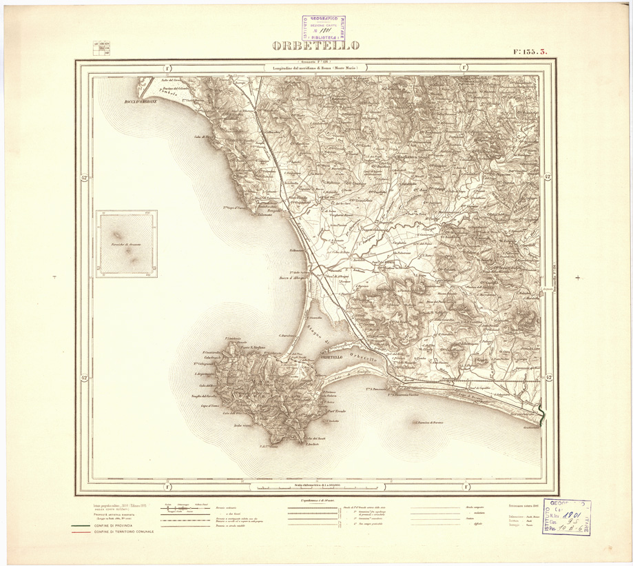 (N:3527) CARTA DELLA PROVINCIA DI ROMA COI CONFINI DEI TERRITORI COMUNALI - Orbetello - Foglio 135.3 (B0002422) Carte e stampe antiche: riproduzione a colori su carta (formato A2)