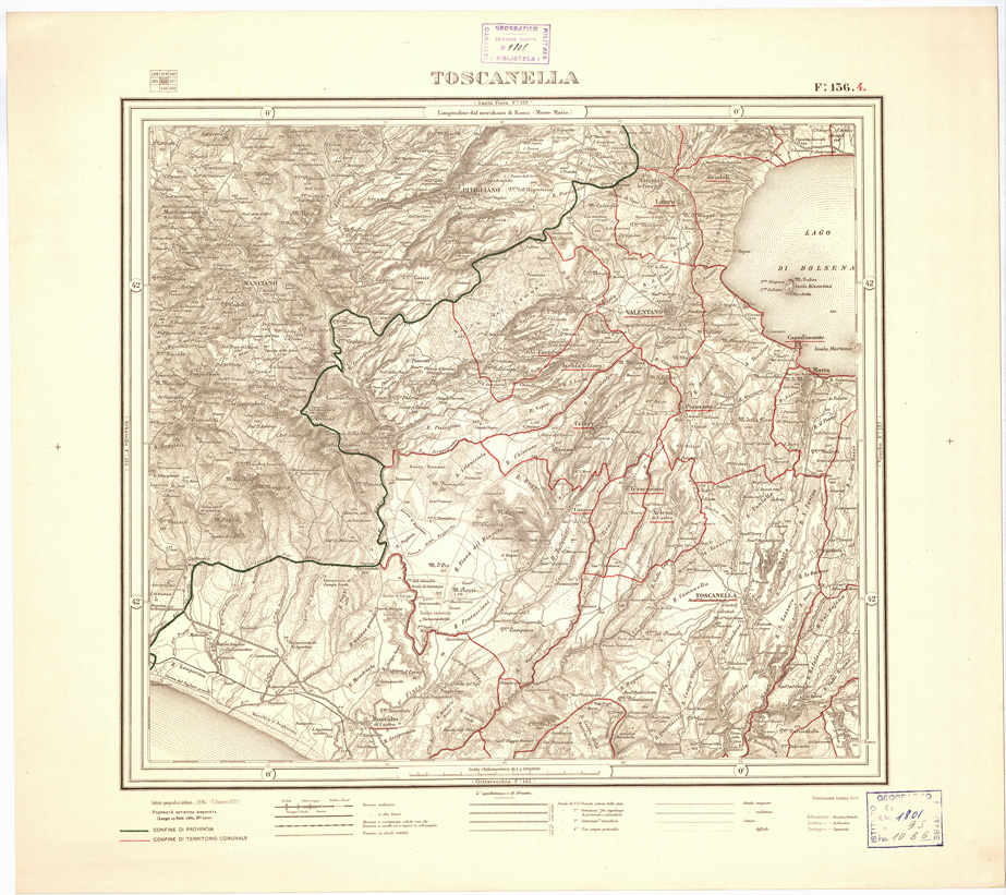 (N:3536) CARTA DELLA PROVINCIA DI ROMA COI CONFINI DEI TERRITORI COMUNALI - Toscanella - Foglio 136.4 (B0002423) Carte e stampe antiche: riproduzione a colori su carta (formato A2)