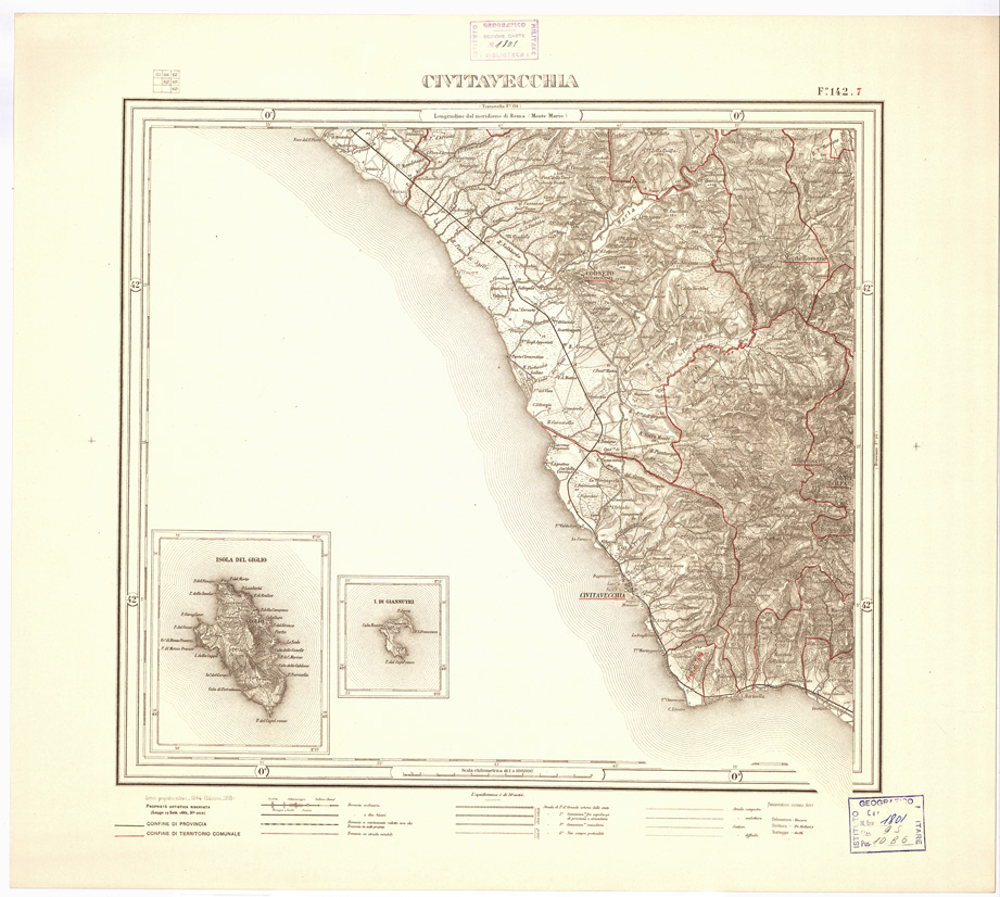 (N:3524) CARTA DELLA PROVINCIA DI ROMA COI CONFINI DEI TERRITORI COMUNALI - Civitavecchia - Foglio 142.7 (B0002426) Carte e stampe antiche: riproduzione a colori su carta (formato A2)