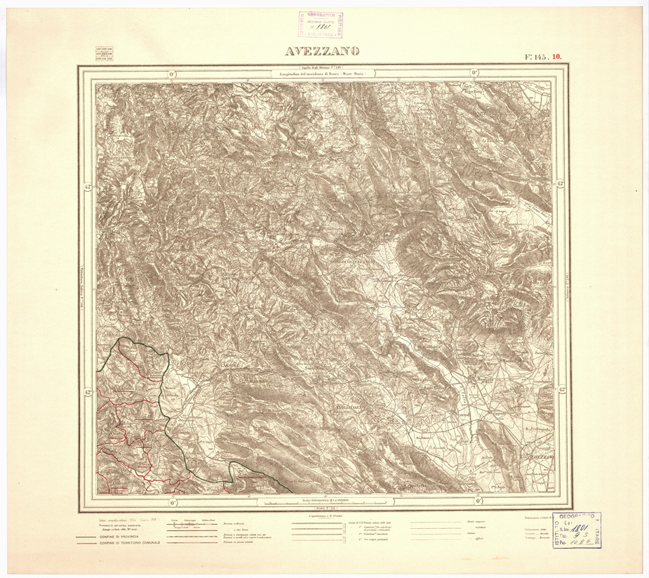 (N:3520) CARTA DELLA PROVINCIA DI ROMA COI CONFINI DEI TERRITORI COMUNALI - Avezzano - Foglio 145.10 (B0002429) Carte e stampe antiche: riproduzione a colori su carta (formato A2)