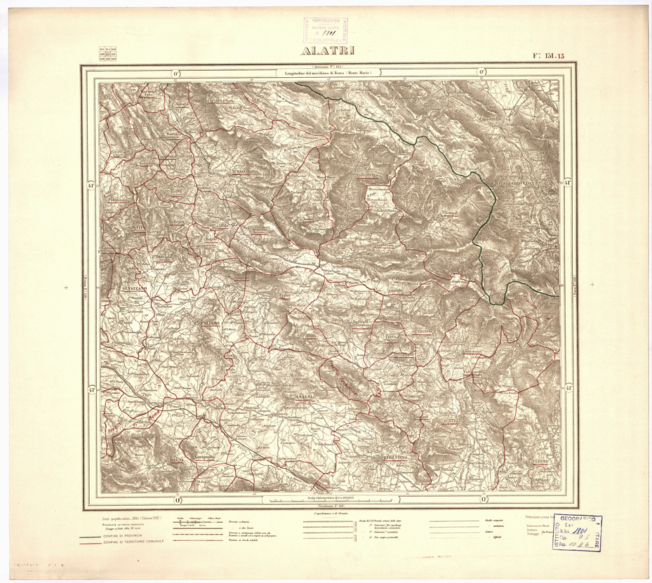 (N:3519) CARTA DELLA PROVINCIA DI ROMA COI CONFINI DEI TERRITORI COMUNALI - Alatri - Foglio 151.13 (B0002432) Carte e stampe antiche: riproduzione a colori su carta (formato A2)