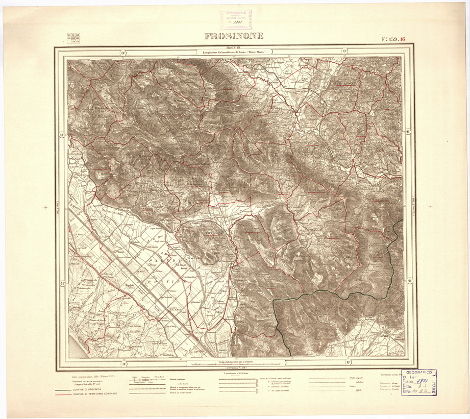 (N:3526) CARTA DELLA PROVINCIA DI ROMA COI CONFINI DEI TERRITORI COMUNALI - Frosinone - Foglio 159.16 (B0002435) Carte e stampe antiche: riproduzione a colori su carta (formato A2)