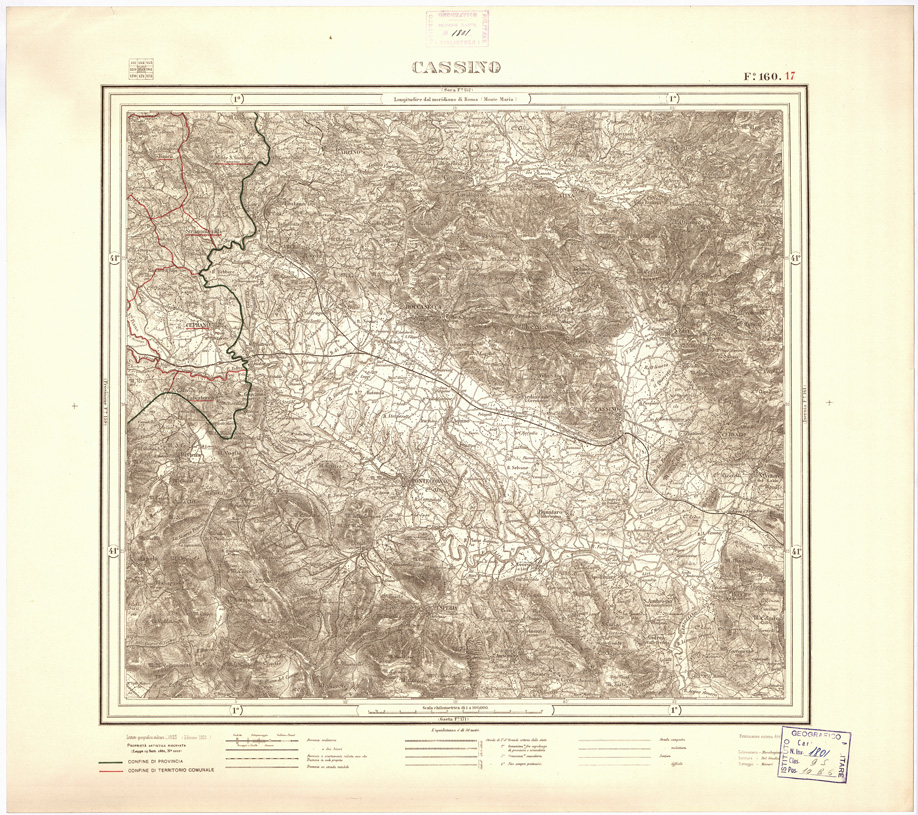 (N:3522) CARTA DELLA PROVINCIA DI ROMA COI CONFINI DEI TERRITORI COMUNALI - Cassino - Foglio 160.17 (B0002436) Carte e stampe antiche: riproduzione a colori su carta (formato A2)