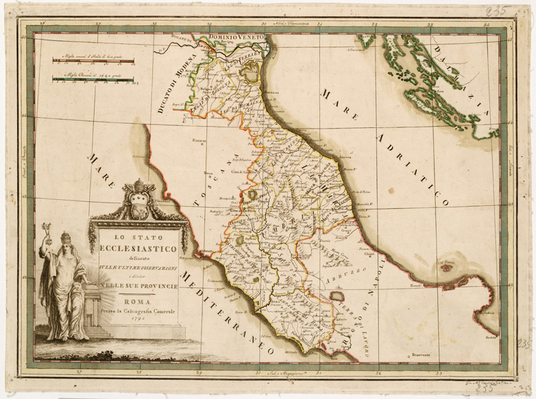 (N:11624) LO STATO ECCLESIASTICO DELINEATO SULLE ULTIME OSSERVAZIONI E DIVISO NELLE SUE PROVINCIE... (B0002776) Carte e stampe antiche: riproduzione a colori su carta (formato A2)