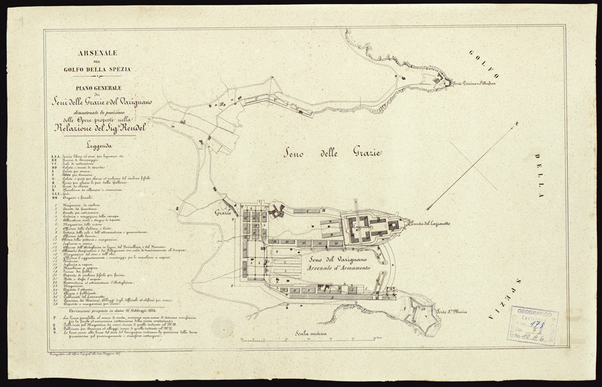 (N:185) ARSENALE NEL GOLFO DELLA SPEZIA... (B0002985) Carte e stampe antiche: riproduzione a colori su carta (formato A2)