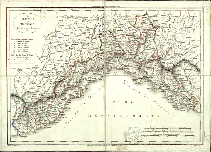 (N:10584) IL DUCATO DI GENOVA SECONDO LE NUOVE DIVISIONI 1823 (B0003040) Carte e stampe antiche: riproduzione a colori su carta (formato A2)