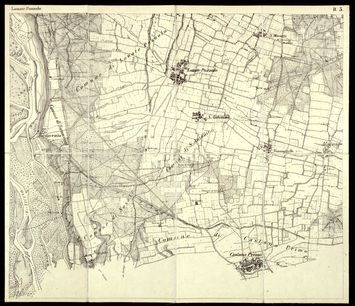 (N:6486) CARTA TOPOGRAFICA DEL CAMPO DI SOMMA ALLA SCALA DI 1:20.000 (s. d., s. a.) - Foglio B.3 - Lonate Pozzolo (B0003076) Carte e stampe antiche: riproduzione a colori su carta (formato A2)