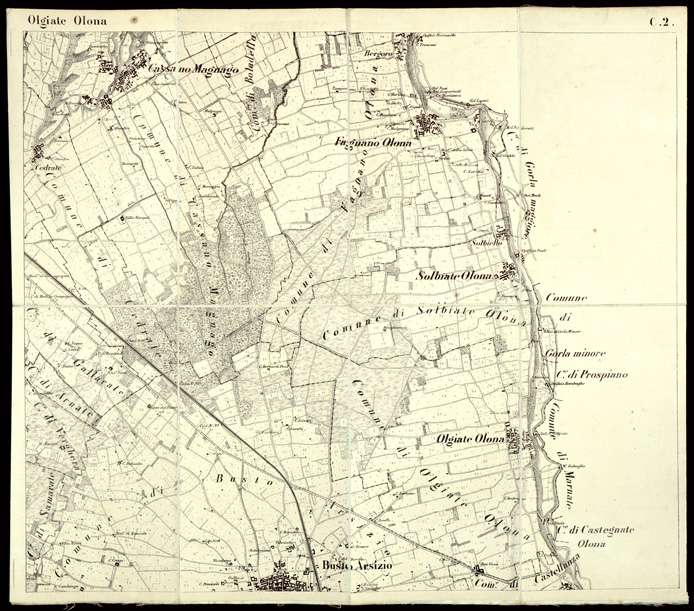 (N:6488) CARTA TOPOGRAFICA DEL CAMPO DI SOMMA ALLA SCALA DI 1:20.000 (s. d., s. a.) - Foglio C.2 - Olgiate Olona (B0003078) Carte e stampe antiche: riproduzione a colori su carta (formato A2)