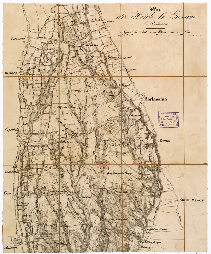 (N:14060) PLAN DER HAIDE LE GROVANE BEI BARLASSINA MAFSSTAB, DER W:ZOLL ZU 200 KLAFTER ODER 500 SCHRITTE - Foglio 1 (B0003162) Carte e stampe antiche: riproduzione a colori su carta (formato A2)