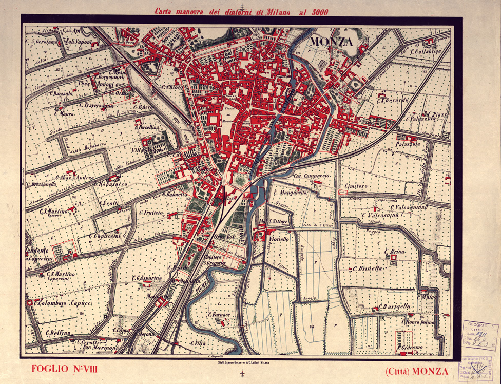 (N:5655) CARTA MANOVRA DEI DINTORNI DI MILANO - Foglio 8 - Monza (B0003226) Carte e stampe antiche: riproduzione a colori su carta (formato A2)