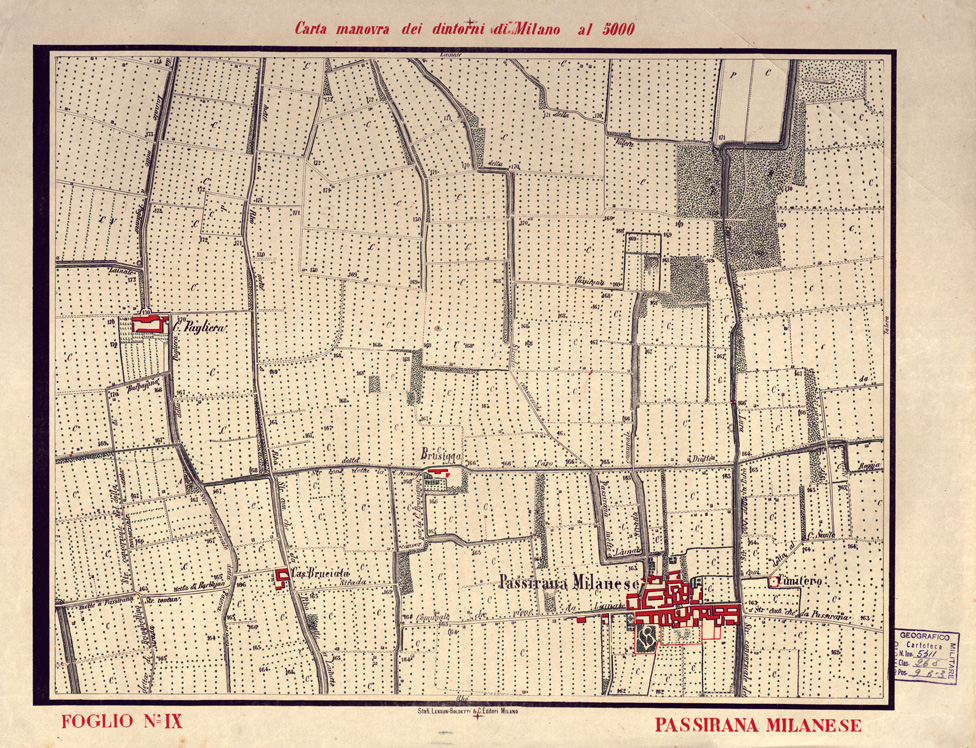 (N:5707) CARTA MANOVRA DEI DINTORNI DI MILANO - Foglio 9 - Passirana Milanese (B0003227) Carte e stampe antiche: riproduzione a colori su carta (formato A2)