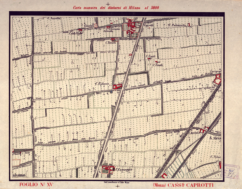 (N:5656) CARTA MANOVRA DEI DINTORNI DI MILANO - Foglio 15 - (Monza) Cass.na Caprotti (B0003233) Carte e stampe antiche: riproduzione a colori su carta (formato A2)