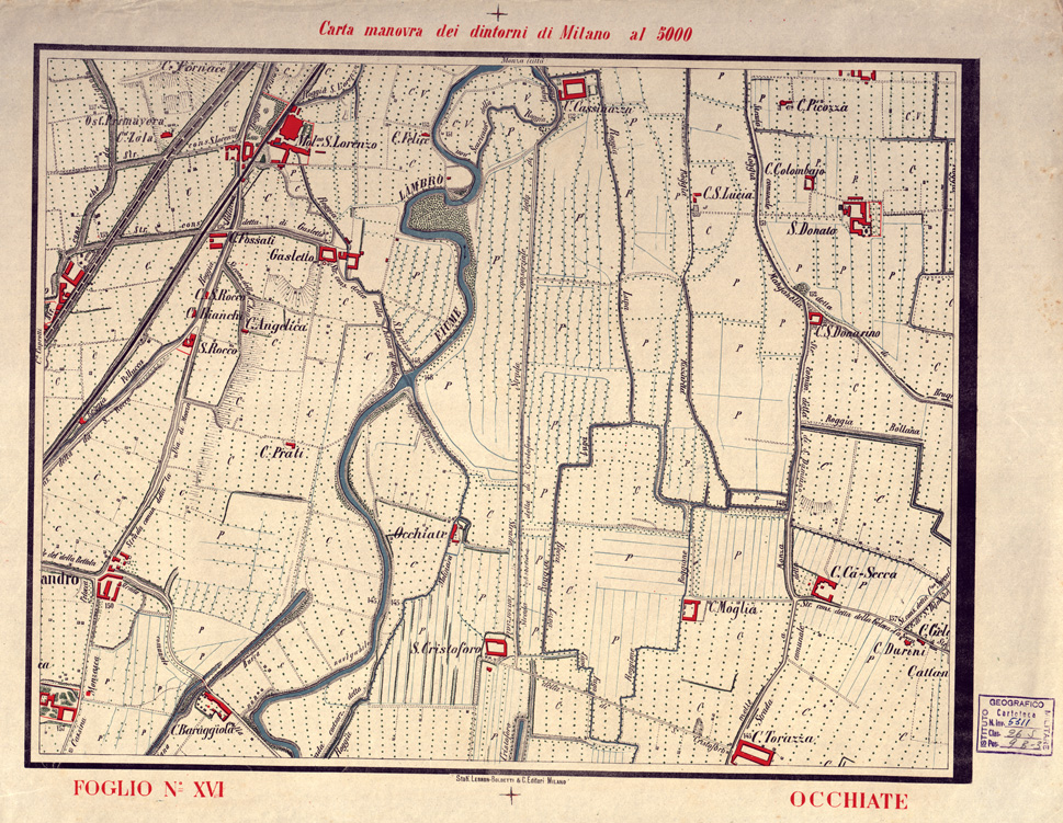 (N:5703) CARTA MANOVRA DEI DINTORNI DI MILANO - Foglio 16 - Occhiate (B0003234) Carte e stampe antiche: riproduzione a colori su carta (formato A2)