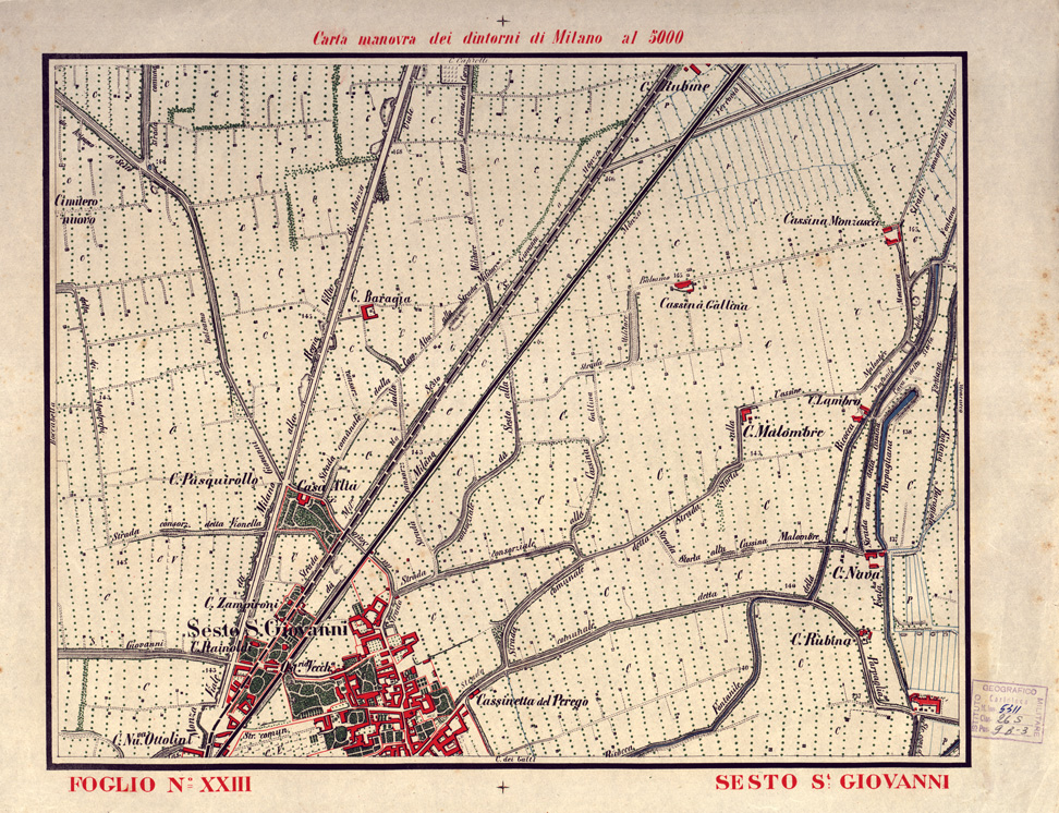 (N:5718) CARTA MANOVRA DEI DINTORNI DI MILANO - Foglio 23 - Sesto St. Giovanni (B0003241) Carte e stampe antiche: riproduzione a colori su carta (formato A2)
