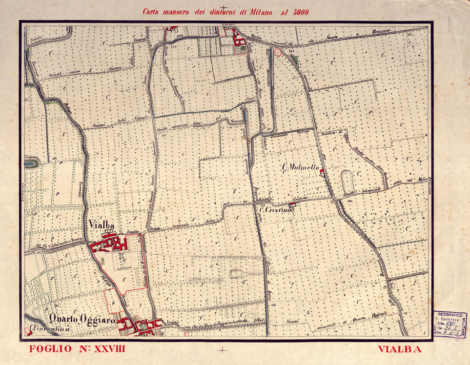 (N:5724) CARTA MANOVRA DEI DINTORNI DI MILANO - Foglio 28 - Vialba (B0003246) Carte e stampe antiche: riproduzione a colori su carta (formato A2)