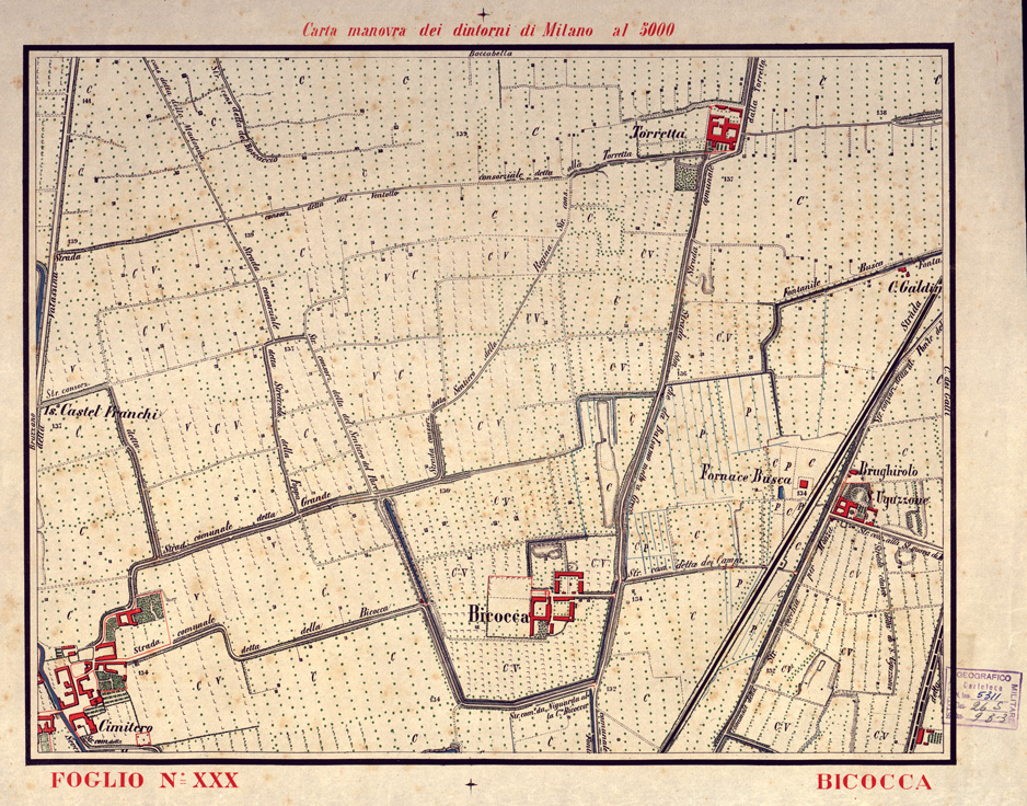 (N:5660) CARTA MANOVRA DEI DINTORNI DI MILANO - Foglio 30 - Bicocca (B0003248) Carte e stampe antiche: riproduzione a colori su carta (formato A2)