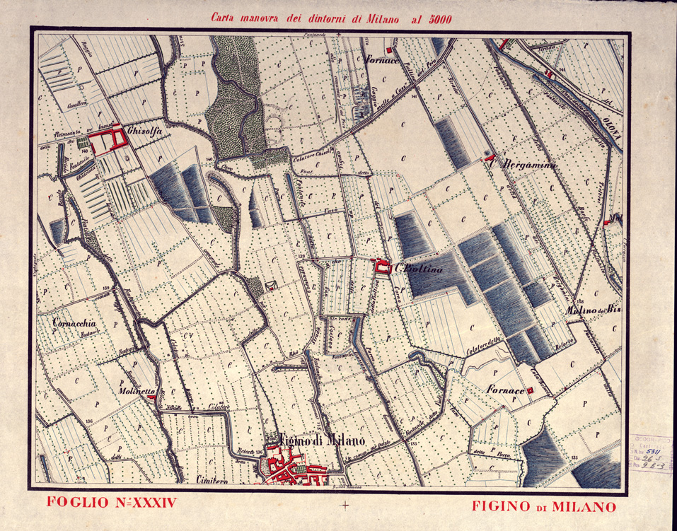 (N:5688) CARTA MANOVRA DEI DINTORNI DI MILANO - Foglio 34 - Figino di Milano (B0003252) Carte e stampe antiche: riproduzione a colori su carta (formato A2)