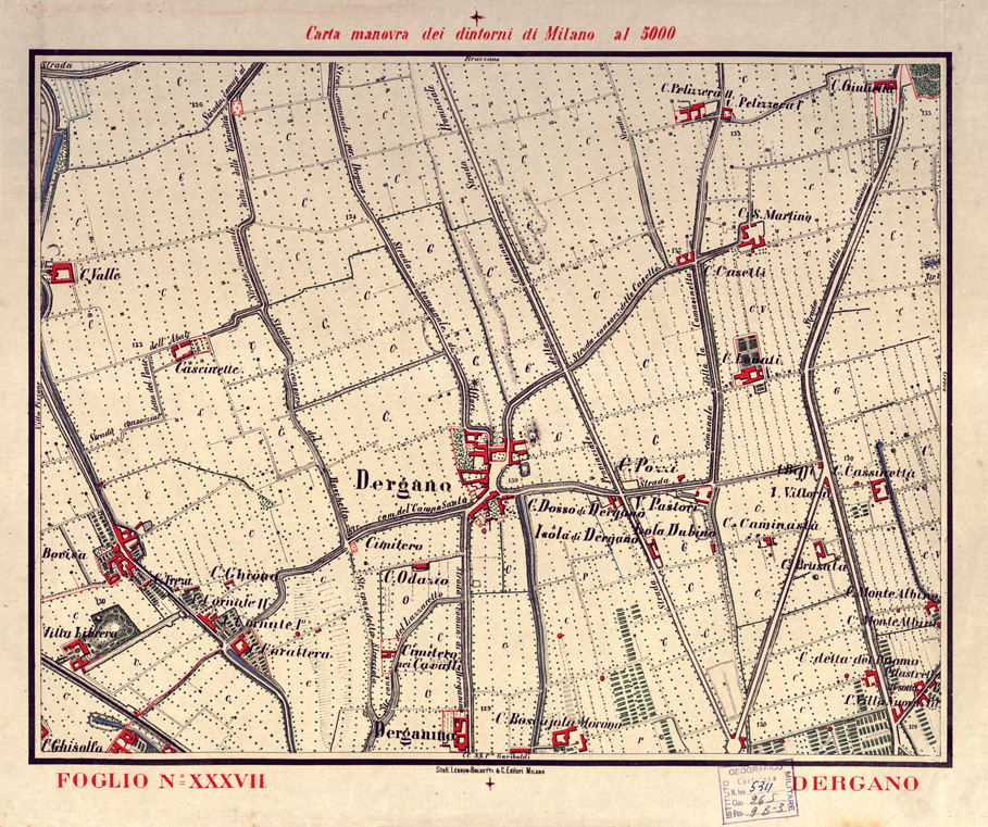(N:5686) CARTA MANOVRA DEI DINTORNI DI MILANO - Foglio 37 - Dergano (B0003255) Carte e stampe antiche: riproduzione a colori su carta (formato A2)