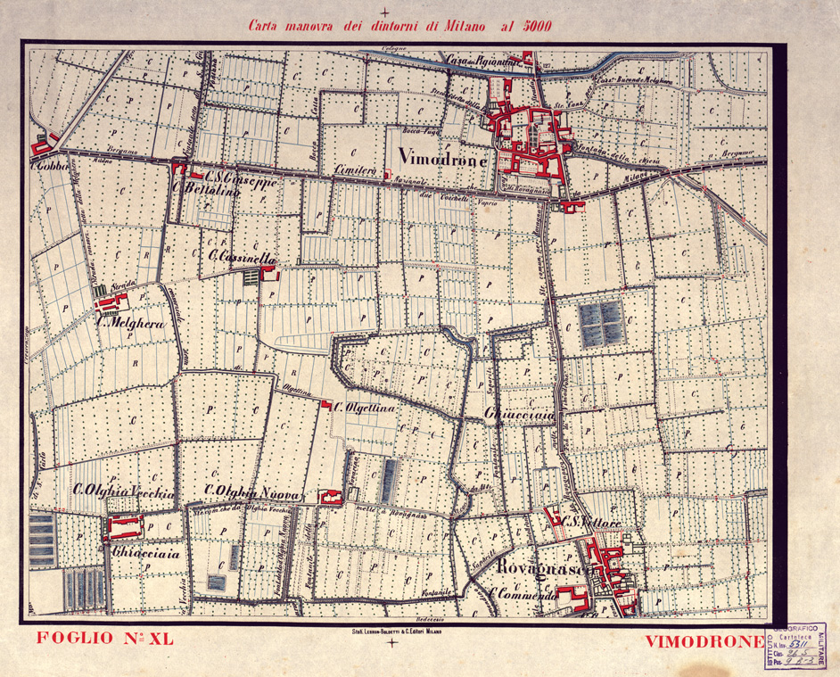 (N:5726) CARTA MANOVRA DEI DINTORNI DI MILANO - Foglio 40 - Vimodrone (B0003258) Carte e stampe antiche: riproduzione a colori su carta (formato A2)