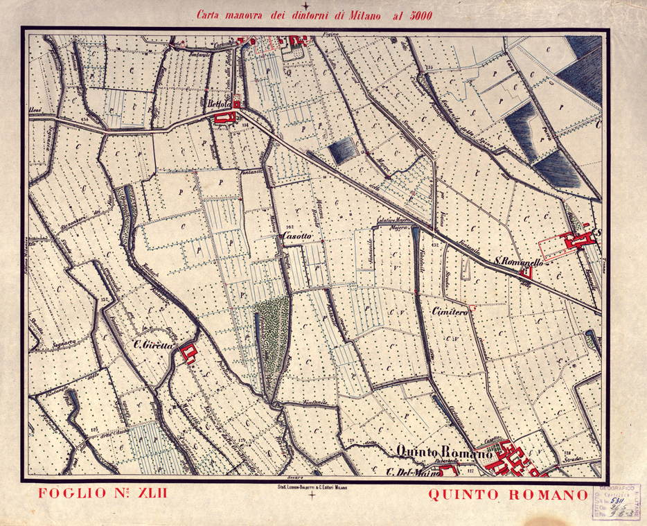 (N:5710) CARTA MANOVRA DEI DINTORNI DI MILANO - Foglio 42 - Quinto Romano (B0003260) Carte e stampe antiche: riproduzione a colori su carta (formato A2)