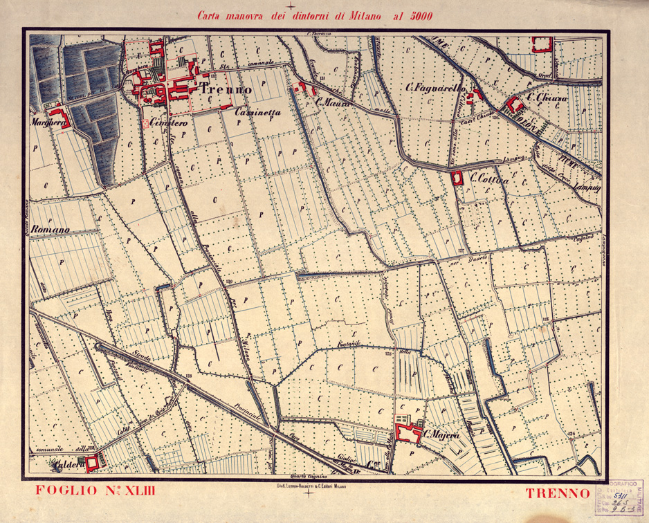 (N:5722) CARTA MANOVRA DEI DINTORNI DI MILANO - Foglio 43 - Trenno (B0003261) Carte e stampe antiche: riproduzione a colori su carta (formato A2)