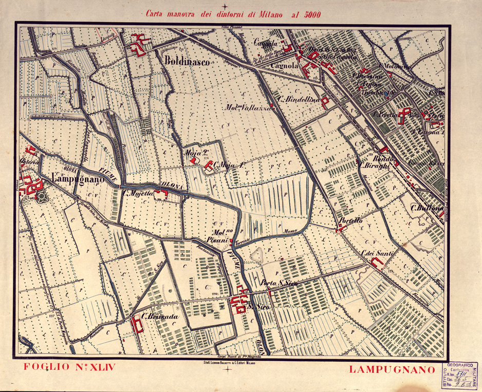 (N:5694) CARTA MANOVRA DEI DINTORNI DI MILANO - Foglio 44 - Lampugnano (B0003262) Carte e stampe antiche: riproduzione a colori su carta (formato A2)