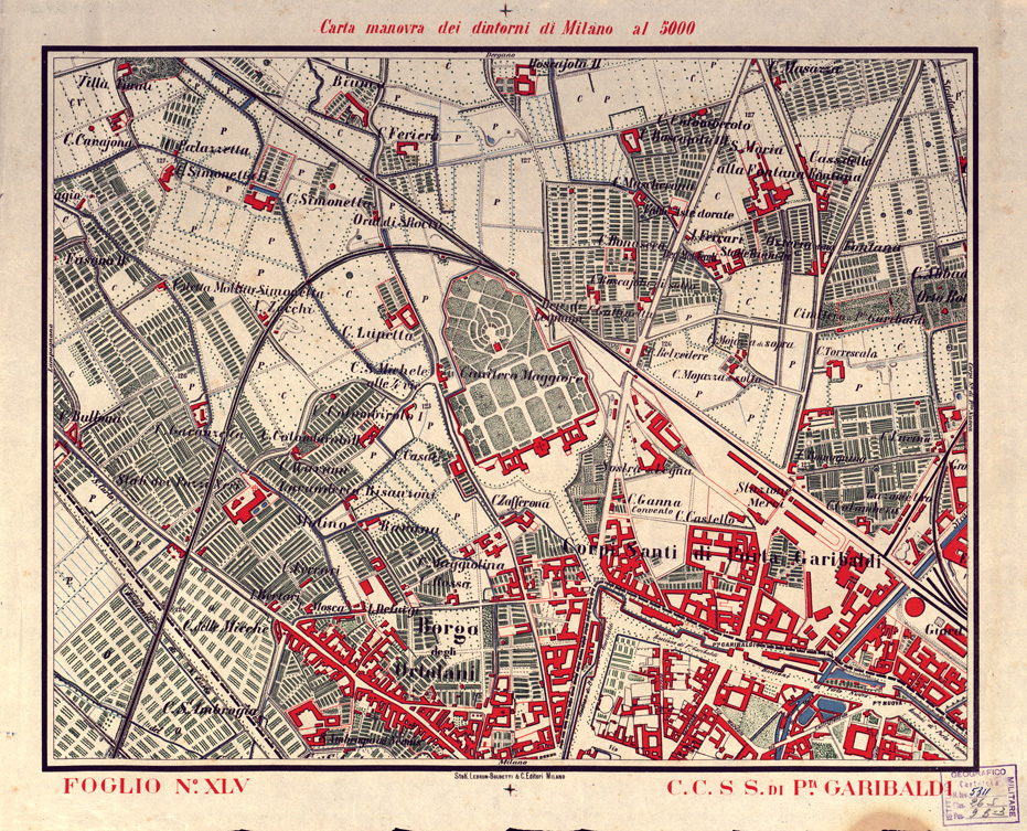 (N:5670) CARTA MANOVRA DEI DINTORNI DI MILANO - Foglio 45 - C.C.S S.di P.ta Garibaldi (B0003263) Carte e stampe antiche: riproduzione a colori su carta (formato A2)
