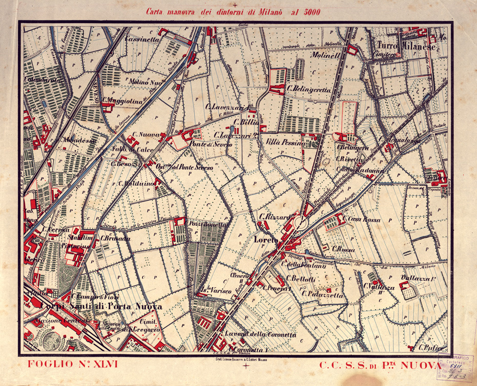 (N:5671) CARTA MANOVRA DEI DINTORNI DI MILANO - Foglio 46 - C.C.S.S.di P.ta Nuova (B0003264) Carte e stampe antiche: riproduzione a colori su carta (formato A2)