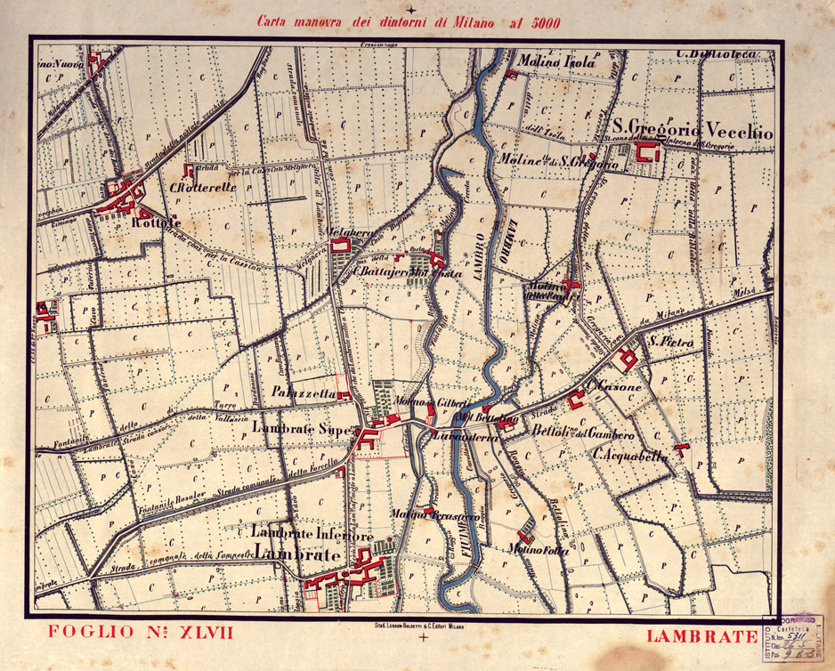(N:5693) CARTA MANOVRA DEI DINTORNI DI MILANO - Foglio 47 - Lambrate (B0003265) Carte e stampe antiche: riproduzione a colori su carta (formato A2)
