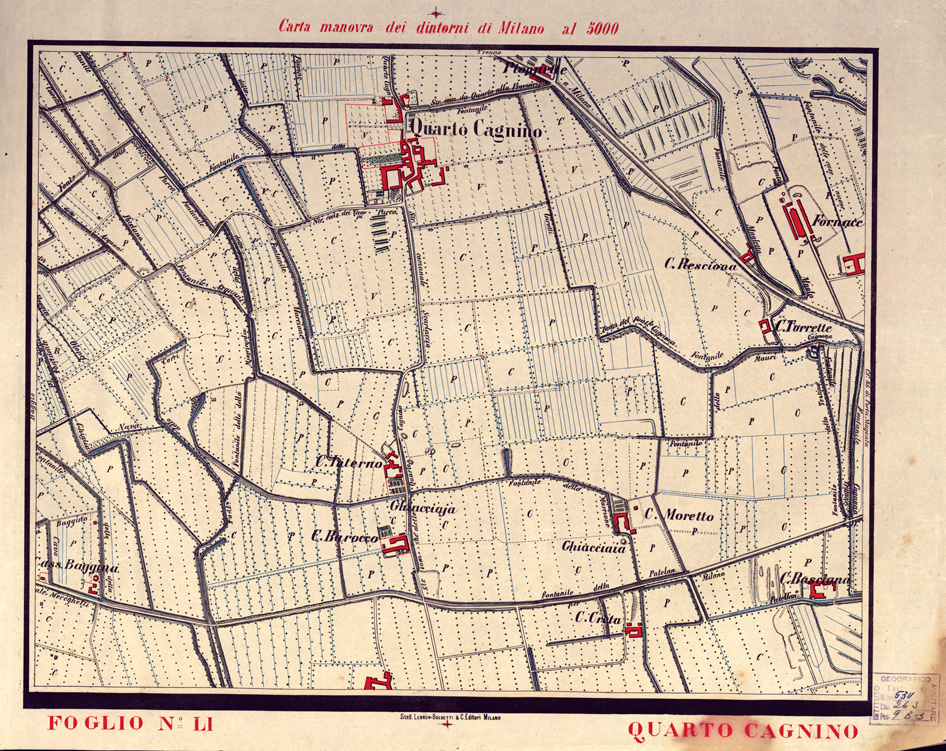 (N:5709) CARTA MANOVRA DEI DINTORNI DI MILANO - Foglio 51 - Quarto Cagnino (B0003268) Carte e stampe antiche: riproduzione a colori su carta (formato A2)