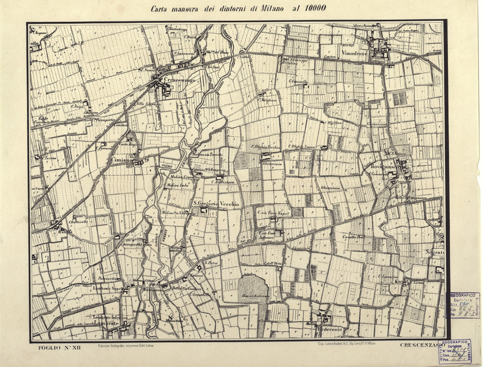 (N:5684) CARTA MANOVRA DEI DINTORNI DI MILANO - Foglio 12 - Crescenzago (B0003277) Carte e stampe antiche: riproduzione a colori su carta (formato A2)