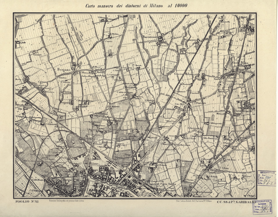 (N:5666) CARTA MANOVRA DEI DINTORNI DI MILANO - Foglio 11 - CC. SS. di P.ta Garibaldi (B0003278) Carte e stampe antiche: riproduzione a colori su carta (formato A2)
