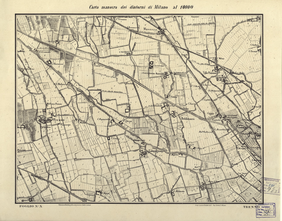 (N:5721) CARTA MANOVRA DEI DINTORNI DI MILANO - Foglio 10 - Trenno (B0003279) Carte e stampe antiche: riproduzione a colori su carta (formato A2)
