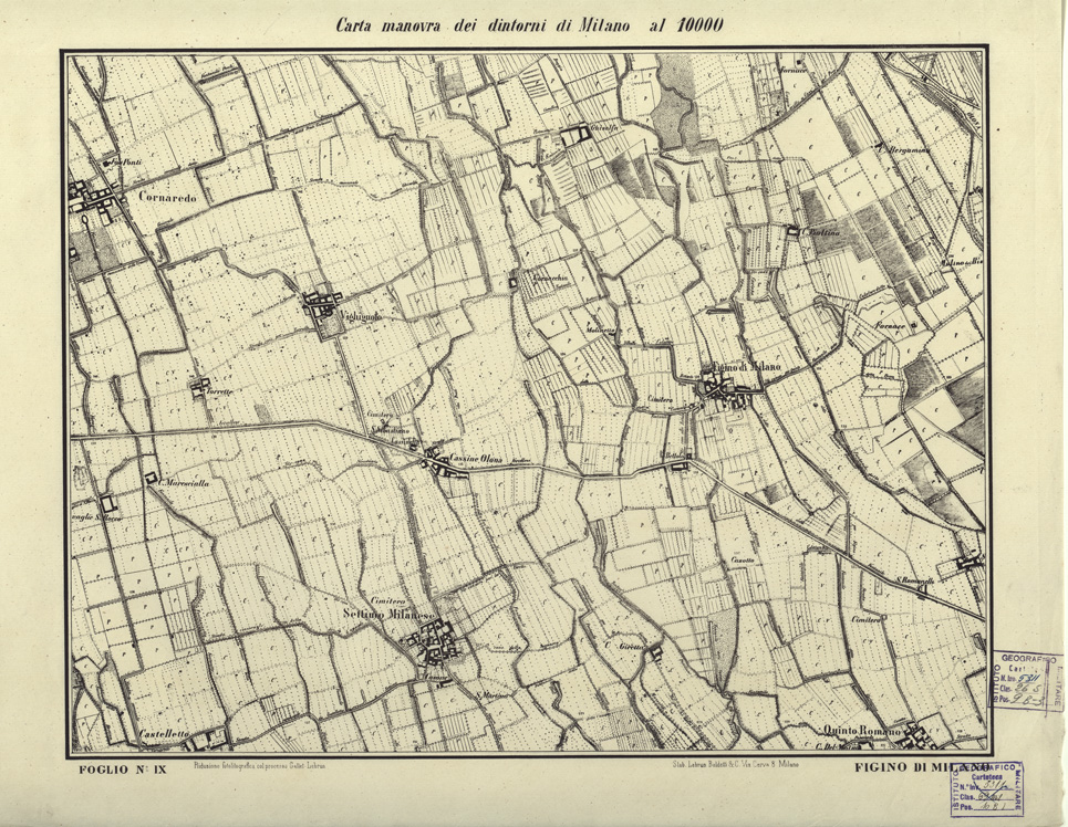 (N:5687) CARTA MANOVRA DEI DINTORNI DI MILANO - Foglio 9 - Figino di Milano (B0003280) Carte e stampe antiche: riproduzione a colori su carta (formato A2)
